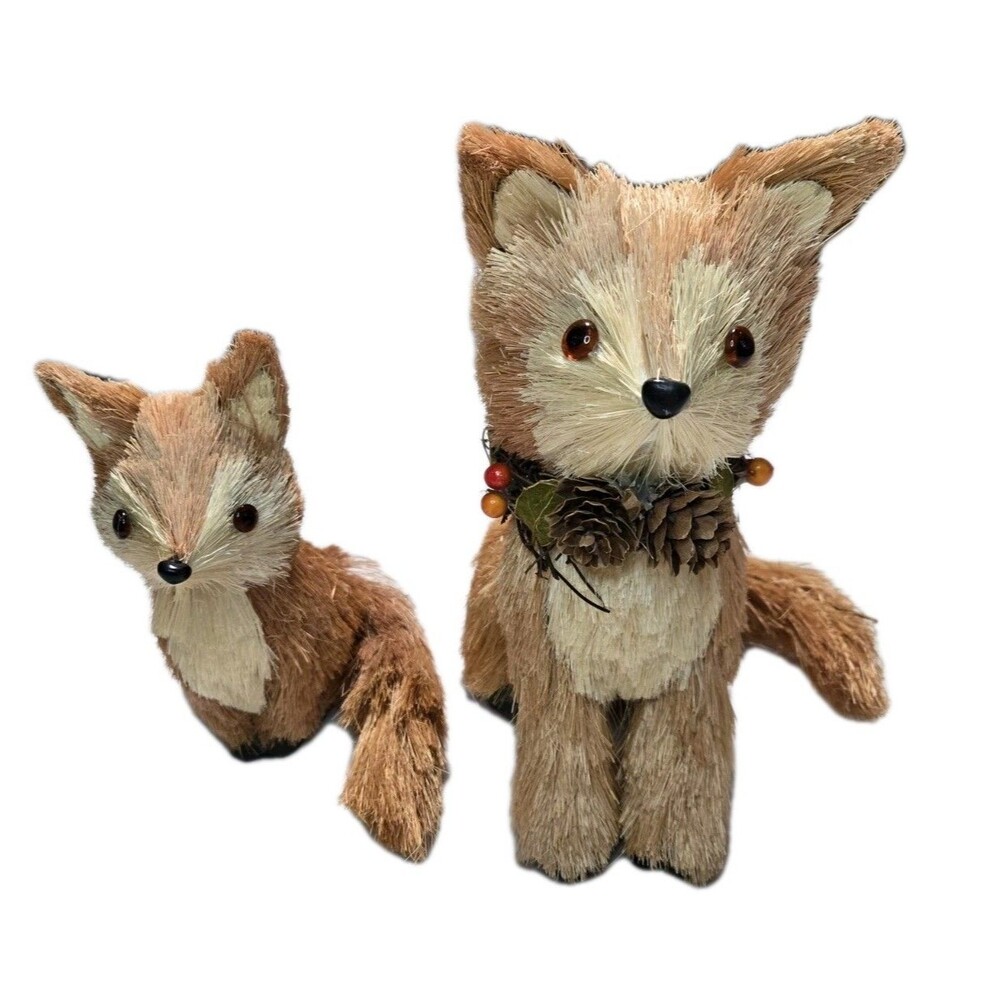 Rustic Brush Fox Farmhouse Figures Set of 2 Autumn Thanksgiving Tabletop Decor